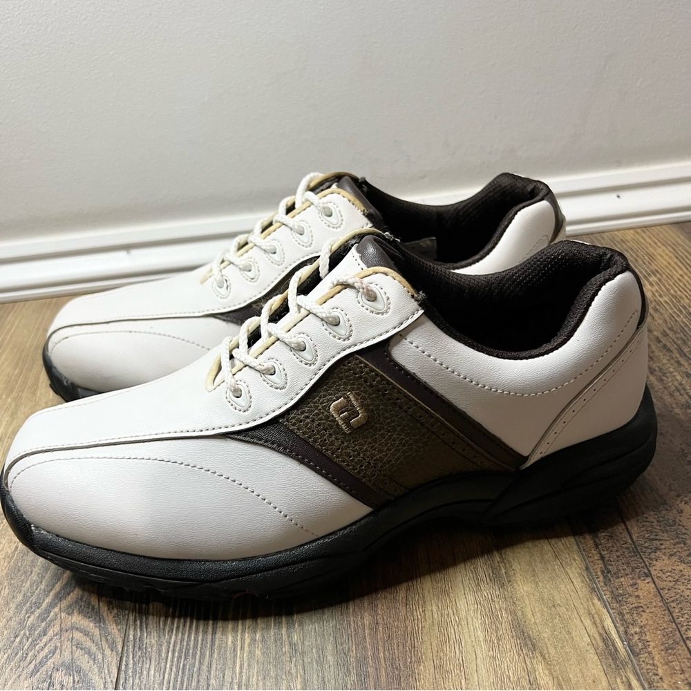 Footjoy Mens White Brown Lace Up Casual Flexzone Non-Slip Golf Shoes Size 8 1/2M
